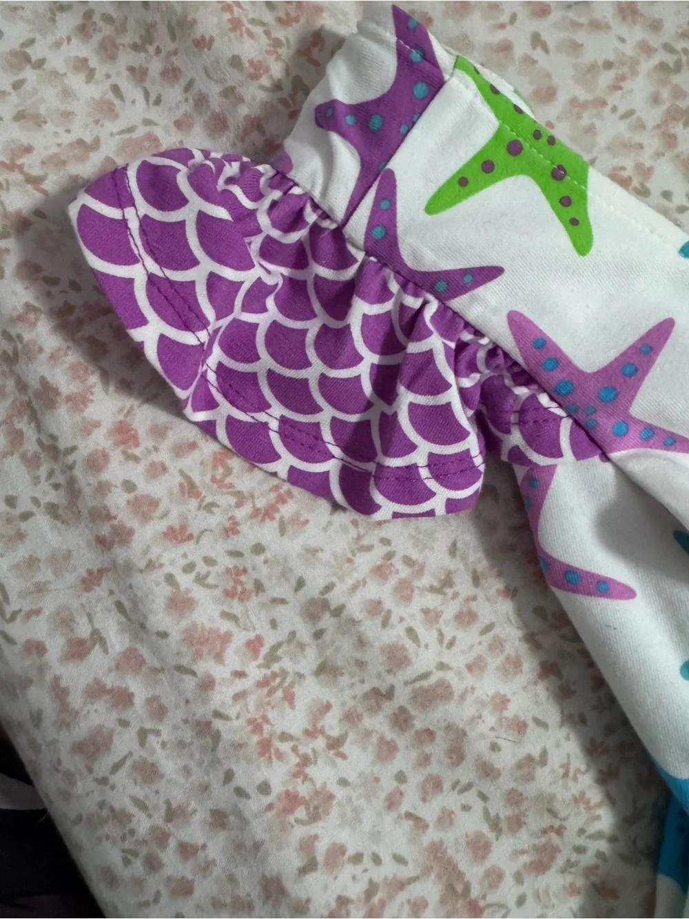 Eleanor Rose White Dress with Pink, Blue & Green Starfish Print